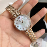 Emporio Armani Gianni T-Bar Mother of Pearl White Dial Two Tone Steel Watch for Women - AR11294 Authentic Buy Shop Now