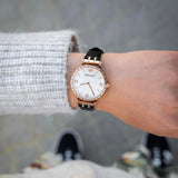 Emporio Armani Gianni T-Bar Mother of Pearl Dial Black Leather Strap Watch For Women - AR11295 Authentic Buy Shop Now