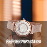 Emporio Armani Gianni T Bar Mother of Pearl Dial Rose Gold Mesh Bracelet Watch For Women - AR11320 Authentic Buy Shop Now
