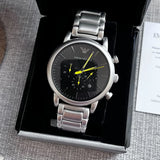 Emporio Armani Luigi Chronograph Black Dial Silver Steel Strap Watch For Men - AR11324 Authentic Buy Shop Now