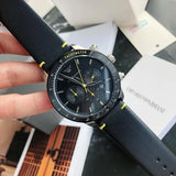 Emporio Armani Mario Chronograph Black Dial Black Leather Strap Watch For Men - AR11325 Authentic Buy Shop Now