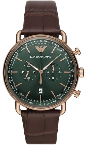 Emporio Armani Aviator Green Dial Brown Leather Strap Watch for Men - AR11334 Authentic Buy Shop Now