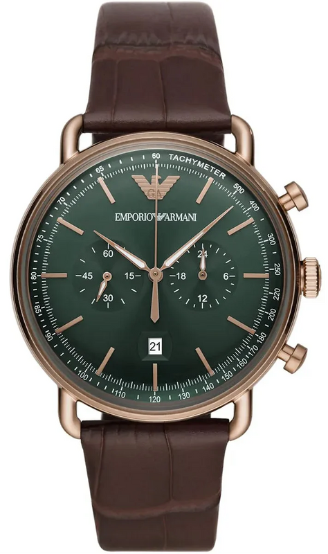 Emporio Armani Aviator Green Dial Brown Leather Strap Watch for Men - AR11334 Authentic Buy Shop Now