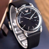 Emporio Armani Aviator Quartz Black Dial Black Leather Strap Watch For Men - AR11336 Authentic Buy Shop Now