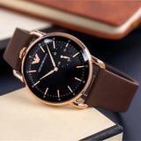 Emporio Armani Aviator Quartz Black Dial Brown Leather Strap Watch For Men - AR11337 Authentic Buy Shop Now