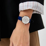 Emporio Armani Gianni T Bar Quartz Crystals Silver Dial Blue Leather Strap Watch For Women - AR11344 Authentic Buy Shop Now