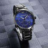 Emporio Armani Giovanni Chronograph Blue Dial Grey Steel Strap Watch For Men - AR11348 Authentic Buy Shop Now