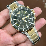 Emporio Armani Diver Chronograph Green Dial Two Tone Steel Strap Watch For Men - AR11361 Authentic Buy Shop Now