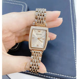 Emporio Armani Gianni T Bar Quartz Crystals White Dial Rose Gold Steel Strap Watch For Women - AR11406