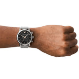 Emporio Armani Luigi Chronograph Quartz Black Dial Silver Mesh Bracelet Watch For Men - AR11429 Authentic Buy Shop Now