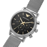 Emporio Armani Luigi Chronograph Quartz Black Dial Silver Mesh Bracelet Watch For Men - AR11429 Authentic Buy Shop Now