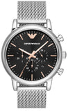Emporio Armani Luigi Chronograph Quartz Black Dial Silver Mesh Bracelet Watch For Men - AR11429 Authentic Buy Shop Now
