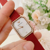 Emporio Armani Gianni T Bar Two-Hand Mother of Pearl Dial Red Leather Strap Watch For Women - AR11467 Authentic Buy Shop Now