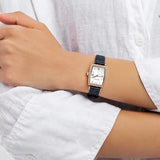 Emporio Armani Gianni T Bar Crystals Silver Dial Blue Leather Strap Watch For Women - AR11469 Authentic Buy Shop Now