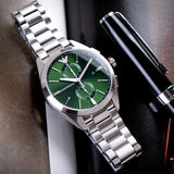 Emporio Armani Chronograph Green Dial Silver Steel Strap Watch For Men - AR11480 Authentic Buy Shop Now