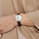 Emporio Armani Cleo Three-Hand Mother of Pearl Dial Black Leather Strap Watch For Women - AR11485 Authentic Buy Shop Now