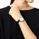 Emporio Armani Cleo Three-Hand Mother of Pearl Dial Black Leather Strap Watch For Women - AR11485 Authentic Buy Shop Now