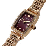 Emporio Armani Two Hand Diamonds Burgundy Dial Rose Gold Steel Strap Watch For Women - AR11488 Authentic Buy Shop Now