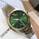 Emporio Armani Claudio Chronograph Green Dial Two Tone Steel Strap Watch For Women - AR11511 Authentic Buy Shop Now
