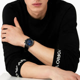 Emporio Armani Mario Chronograph Blue Dial Black Leather Strap Watch For Men - AR11522 Authentic Buy Shop Now