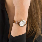Emporio Armani Mia Quartz Silver Dial Brown Leather Strap Watch For Women - AR11525 Authentic Buy Shop Now