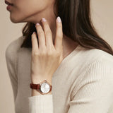Emporio Armani Mia Quartz Silver Dial Brown Leather Strap Watch For Women - AR11525 Authentic Buy Shop Now