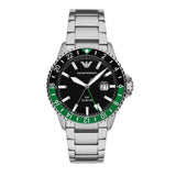 Emporio Armani Sea Explorer GMT Quartz Black Dial Silver Steel Strap Watch For Men - AR11589 Authentic Buy Shop Now