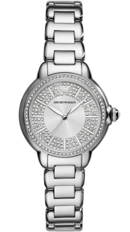 Emporio Armani Mia Three Crystals Silver Dial Silver Steel Strap Watch For Women - AR11632 Authentic Buy Shop Now