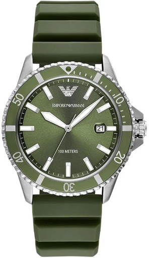Emporio Armani World Explorer Green Dial Green Silicone Strap Watch for Men - AR11638 Authentic Buy Shop Now