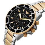 Emporio Armani World Explorer Solar Powered Chronograph Black Dial Two Tone Steel Strap Watch for Men - AR11680 Authentic Buy Shop Now