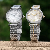Emporio Armani Gianni T-Bar Beige Dial Two Tone Steel Strap Watch for Women - AR11702 Authentic Buy Shop Now