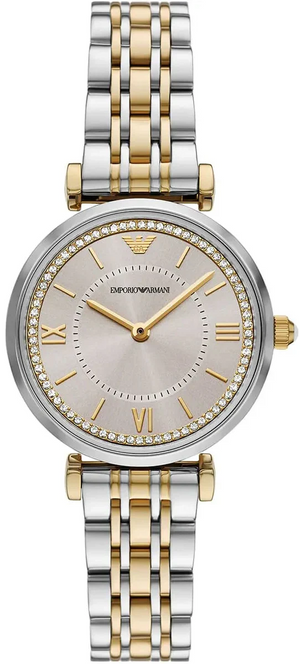 Emporio Armani Gianni T-Bar Beige Dial Two Tone Steel Strap Watch for Women - AR11702 Authentic Buy Shop Now