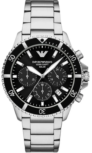 Emporio Armani World Explorer Black Dial Silver Steel Strap Watch for Men - AR11739 Authentic Buy Shop Now