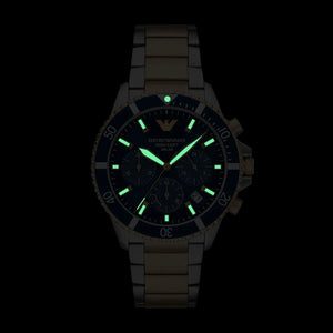Emporio Armani World Explorer Chronograph Blue Dial Two Tone Steel Strap Watch for Men - AR11740 Authentic Buy Shop Now