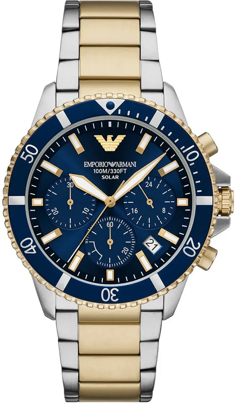 Emporio Armani World Explorer Chronograph Blue Dial Two Tone Steel Strap Watch for Men - AR11740 Authentic Buy Shop Now