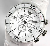 Emporio Armani Ceramic Chronograph White Dial White Ceramic Strap Watch For Men - AR1424 Authentic Buy Shop Now