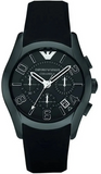 Emporio Armani Valente Large Chronograph Black Dial Black Silicone Strap Watch for Men - AR1430