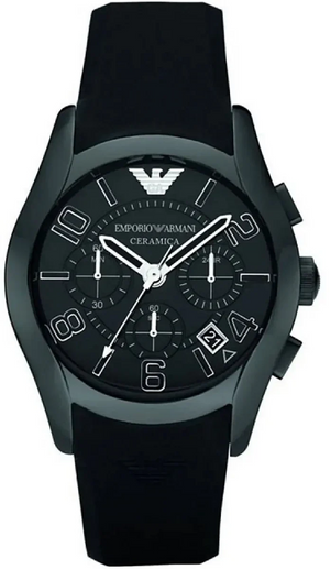 Emporio Armani Valente Large Chronograph Black Dial Black Silicone Strap Watch for Men - AR1430 Authentic Buy Shop Now