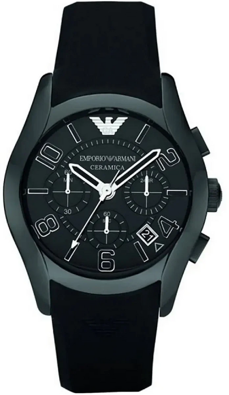 Emporio Armani Valente Large Chronograph Black Dial Black Silicone Strap Watch for Men - AR1430 Authentic Buy Shop Now