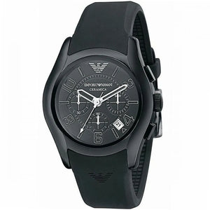 Emporio Armani Valente Large Chronograph Black Dial Black Silicone Strap Watch for Men - AR1430 Authentic Buy Shop Now