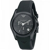 Emporio Armani Valente Large Chronograph Black Dial Black Silicone Strap Watch for Men - AR1430 Authentic Buy Shop Now