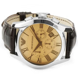 Emporio Armani Valente Chronograph Amber Dial Brown Leather Strap Watch For Men - AR1634 Authentic Buy Shop Now