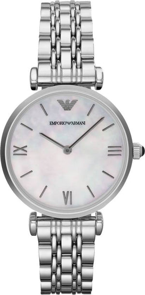 Emporio Armani T Bar Mother of Pearl Dial Steel Strap Watch For Women - AR1682 Authentic Buy Shop Now