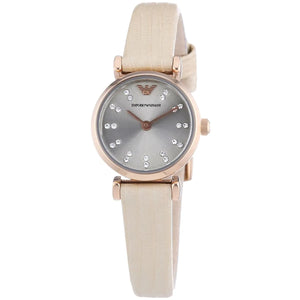 Emporio Armani Gianni T-Bar Silver Dial Beige Leather Strap Watch for Women - AR1687 Authentic Buy Shop Now