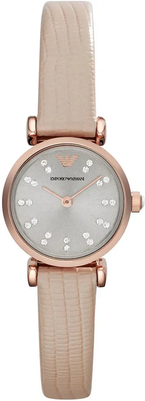 Emporio Armani Gianni T-Bar Silver Dial Beige Leather Strap Watch for Women - AR1687 Authentic Buy Shop Now