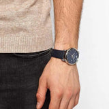 Emporio Armani Classic Quartz Blue Dial Black Leather Strap Watch For Men - AR1731 Authentic Buy Shop Now