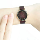Emporio Armani Gianni T Bar Burgundy Dial Burgundy Leather Strap Watch For Women - AR1757 Authentic Buy Shop Now