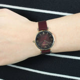 Emporio Armani Gianni T Bar Burgundy Dial Burgundy Leather Strap Watch For Women - AR1757 Authentic Buy Shop Now