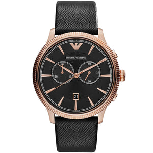 Emporio Armani Alpha Large Chronograph Black Dial Black Leather Strap Watch for Men - AR1792 Authentic Buy Shop Now