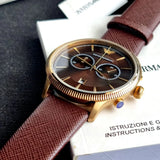Emporio Armani Alpha Large Chronograph Brown Dial Brown Leather Strap Watch for Men - AR1793 Authentic Buy Shop Now